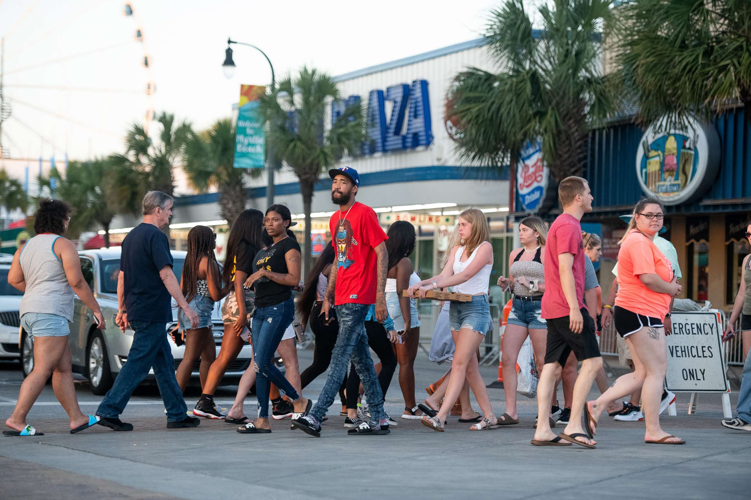 PHOTO: In this May 23, 2020, file photo, people cross N. Ocean Blvd. in Myrtle Beach, South Carolina.