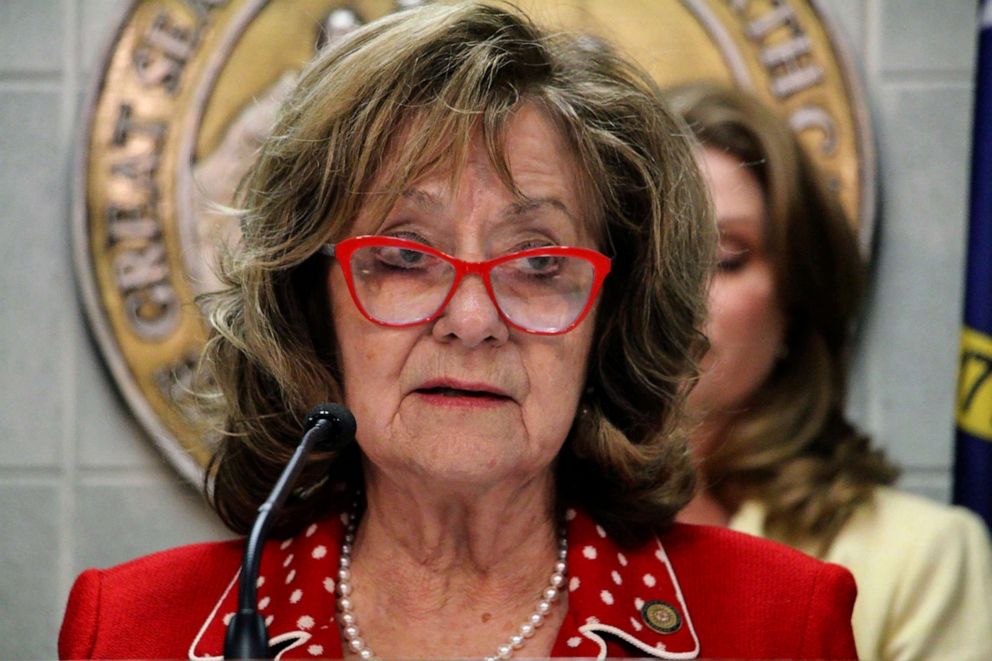 PHOTO: North Carolina state Sen. Joyce Krawiec, a Forsyth County Republican, speaks at a news conference on proposed new abortion restrictions, May 2, 2023, at the Legislative Building in Raleigh, N.C.