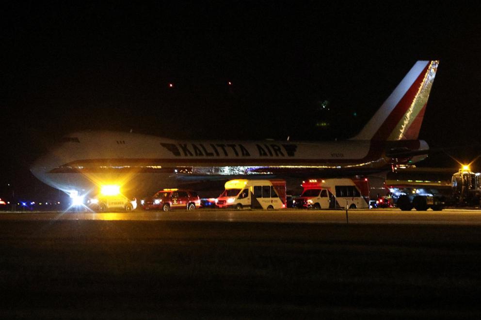 PHOTO: A chartered aircraft carrying passengers evacuated from the cruise ship MV Hondius, which was affected by a hantavirus outbreak, arriving at Eppley Airfield in Omaha, Nebraska, U.S. May 11, 2026. 