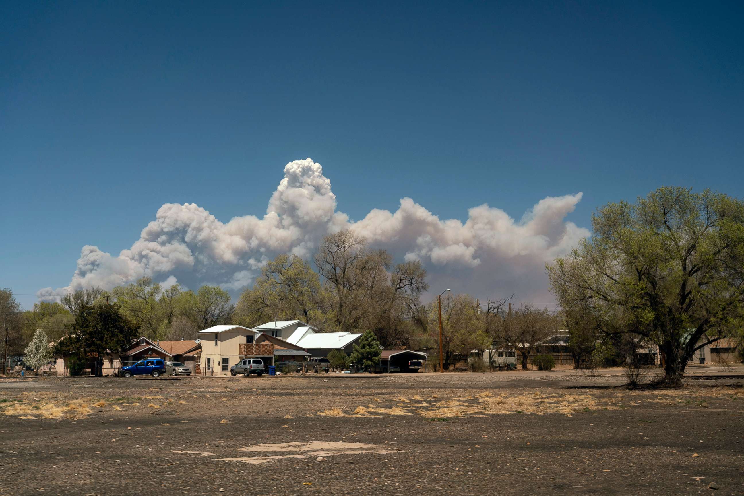 PHOTO: The Calf Canyon fire, seen from a westbound Amtrak train, burns in San Miguel County, New Mexico, April 22, 2022.