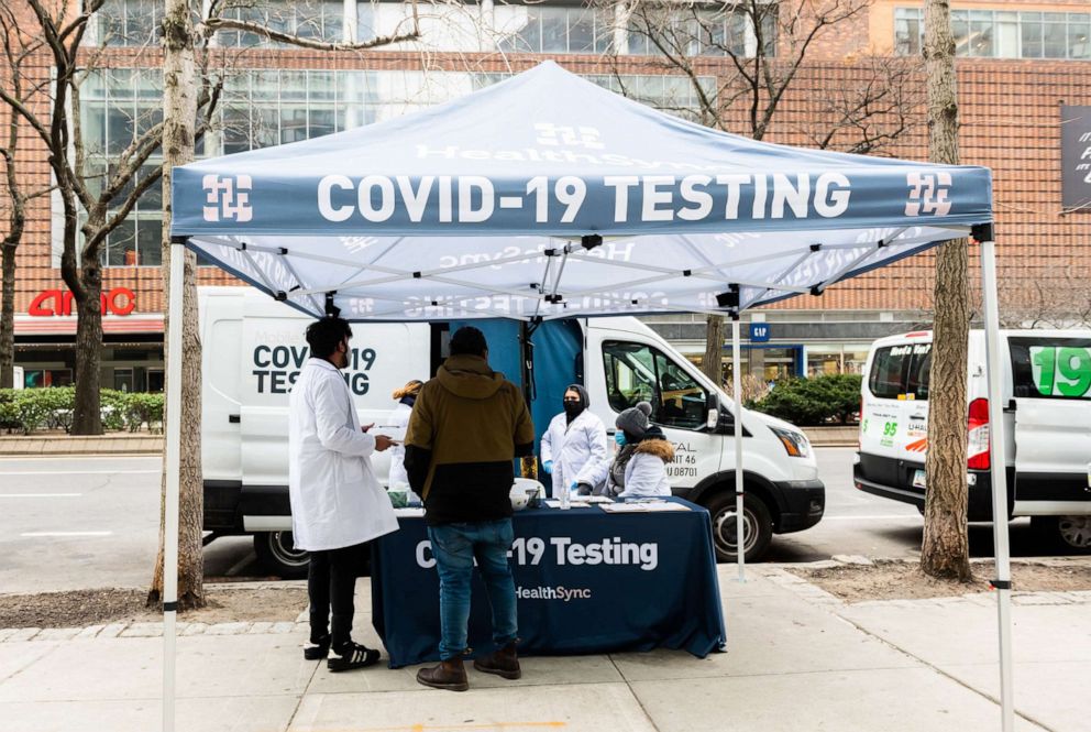 PHOTO: A COVID-19 testing van parks on the Upper West Side in New York, March 17, 2021.