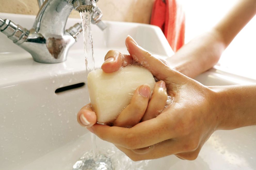 PHOTO: Hand washing with soap.