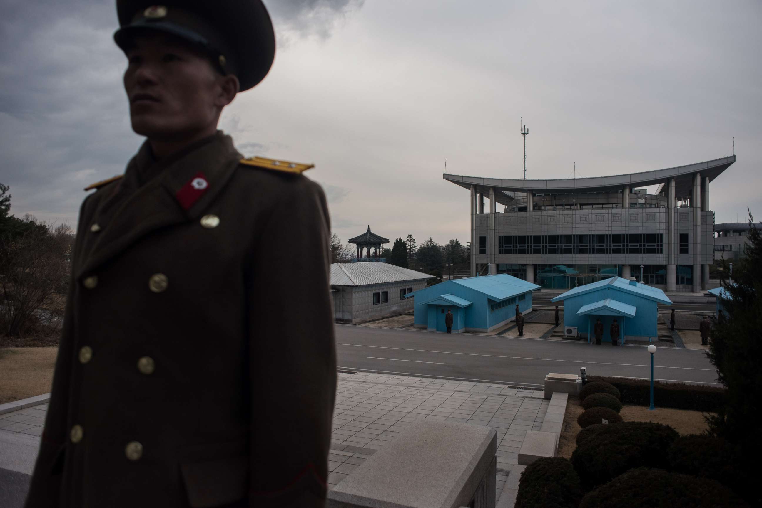 PHOTO: A Korean People's Army soldier stands before the joint security area and Demilitarized Zone (DMZ) separating North and South Korea, in Panmunjom, Nov. 30, 2016.