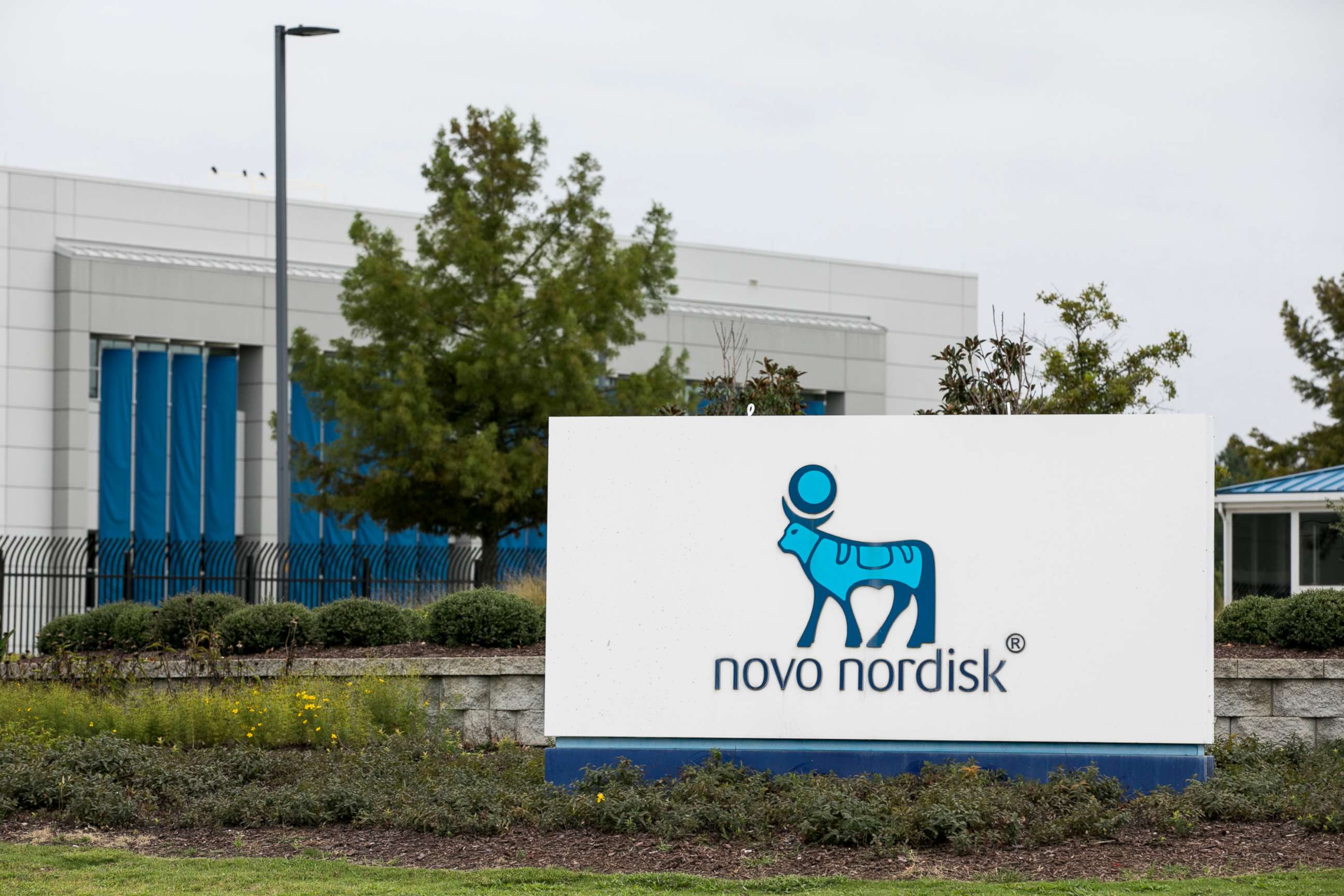 PHOTO: In this Sept. 14, 2019, file photo, a sign is shown outside of a Novo Nordisk facility in Clayton, N.C.