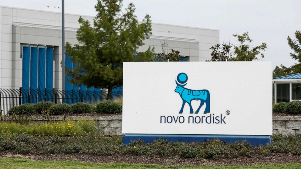 PHOTO: In this Sept. 14, 2019, file photo, a sign is shown outside of a Novo Nordisk facility in Clayton, N.C.