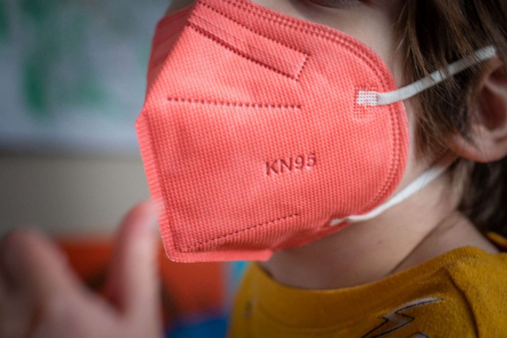 PHOTO: FILE - A child wears a KN95 protective mask for kids arranged in Hastings-on-Hudson, New York, Jan. 13, 2022.