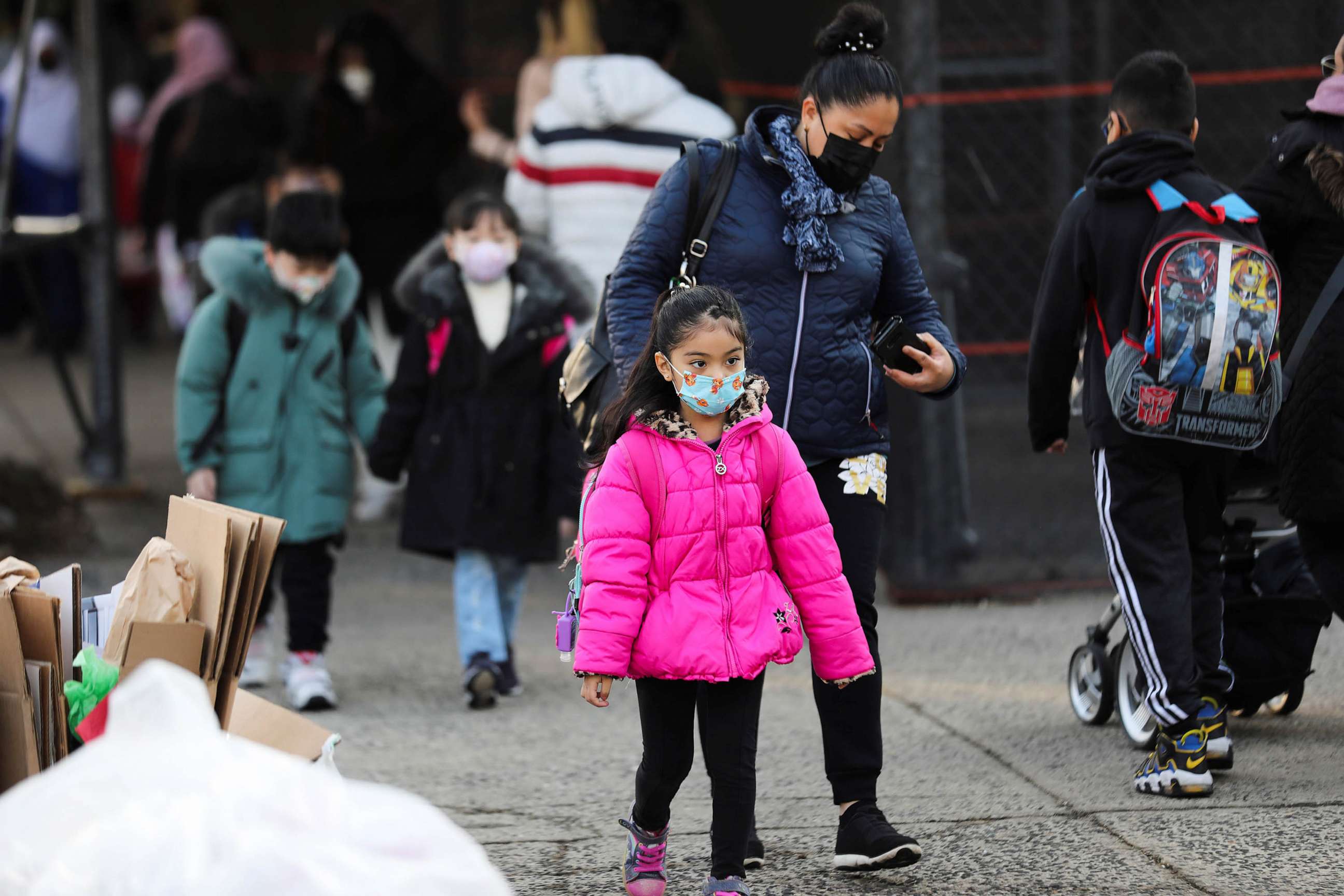 PHOTO: FILE - Children arrive at school in New York, March 7, 2022.
