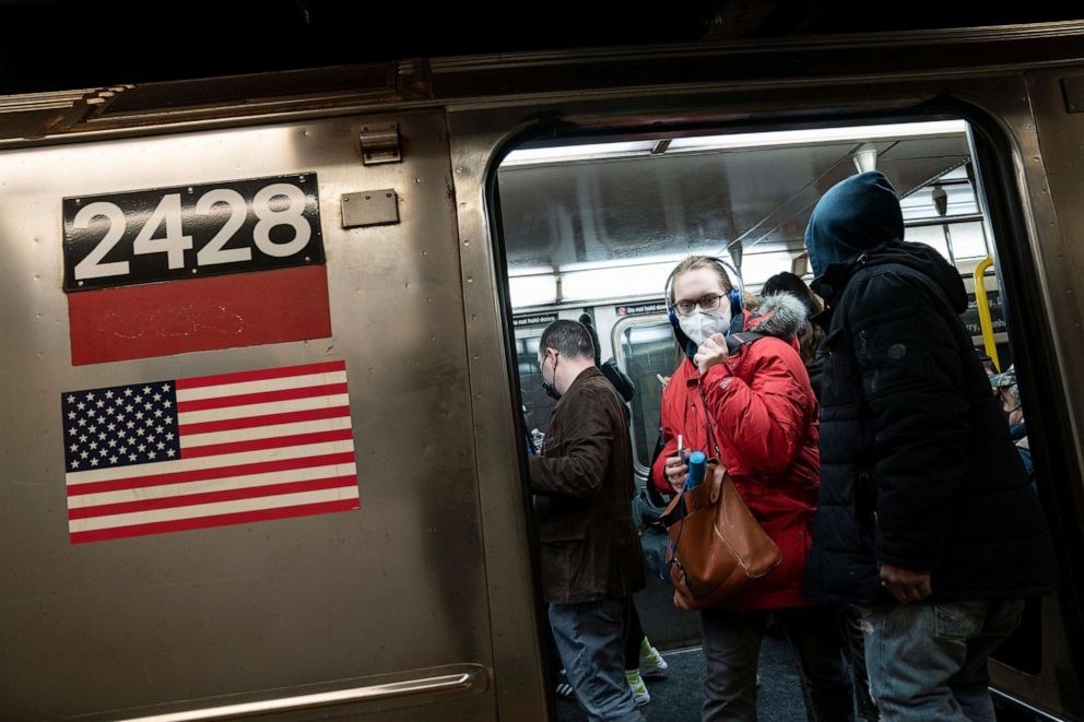 PHOTO: A passenger disembarks a train in the subway, Feb. 21, 2022, in New York City.