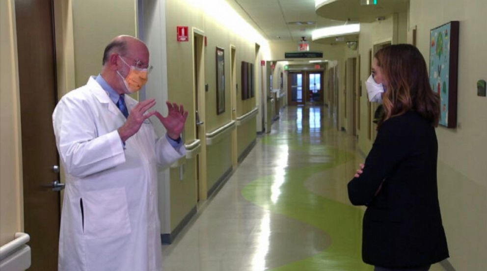 PHOTO: Dr. Adam Mezoff, Chief Medical Officer, speaks with ABC News' Kayna Whitworth at Dayton Children's Hospital.