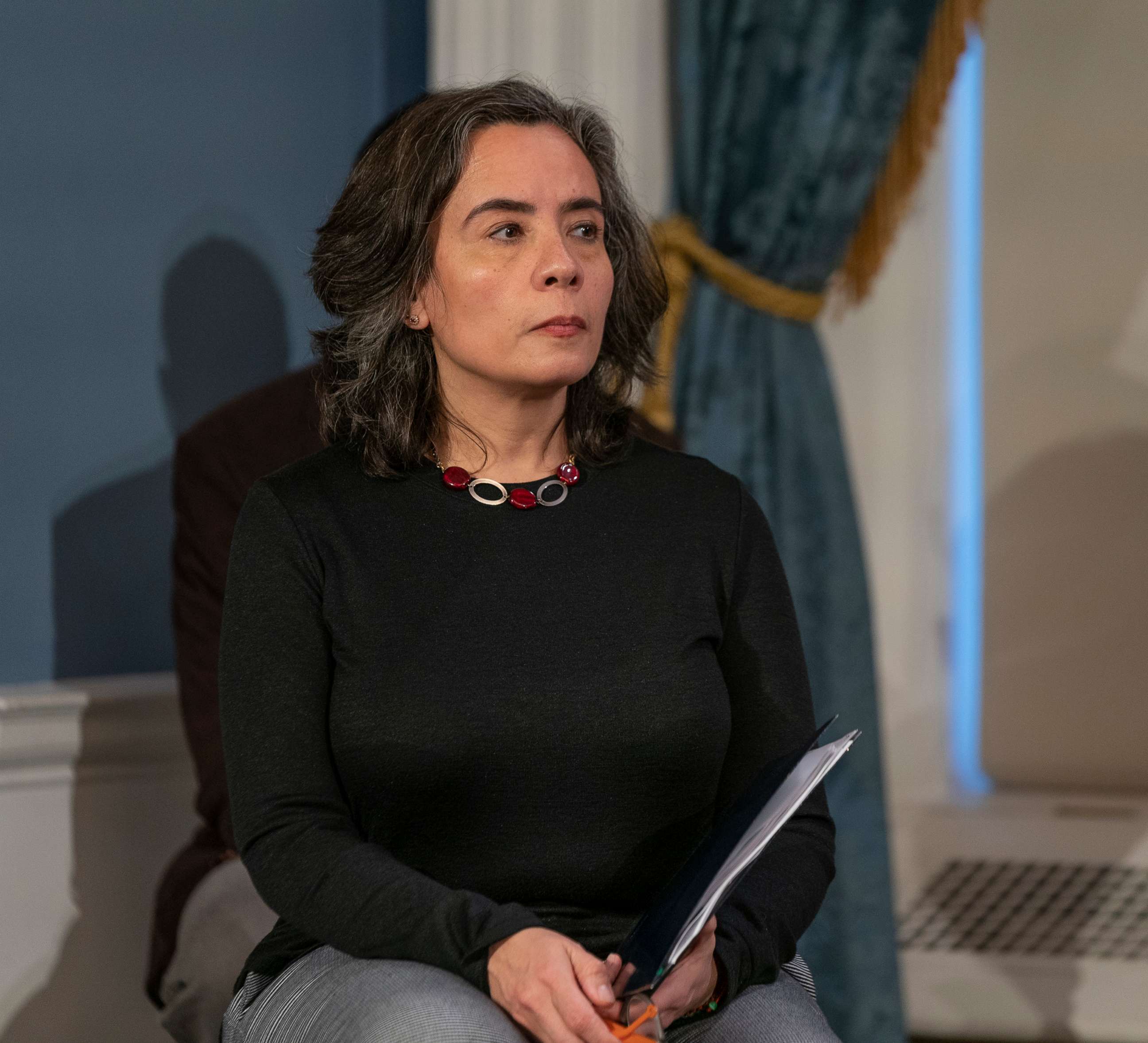 PHOTO: Department of Health and Mental Hygiene Commissioner Dr. Oxiris Barbot attends Mayor Bill de Blasio's announcement of closing schools because of COVID-19 epidemic at City Hall, March 15, 2020, in New York City.