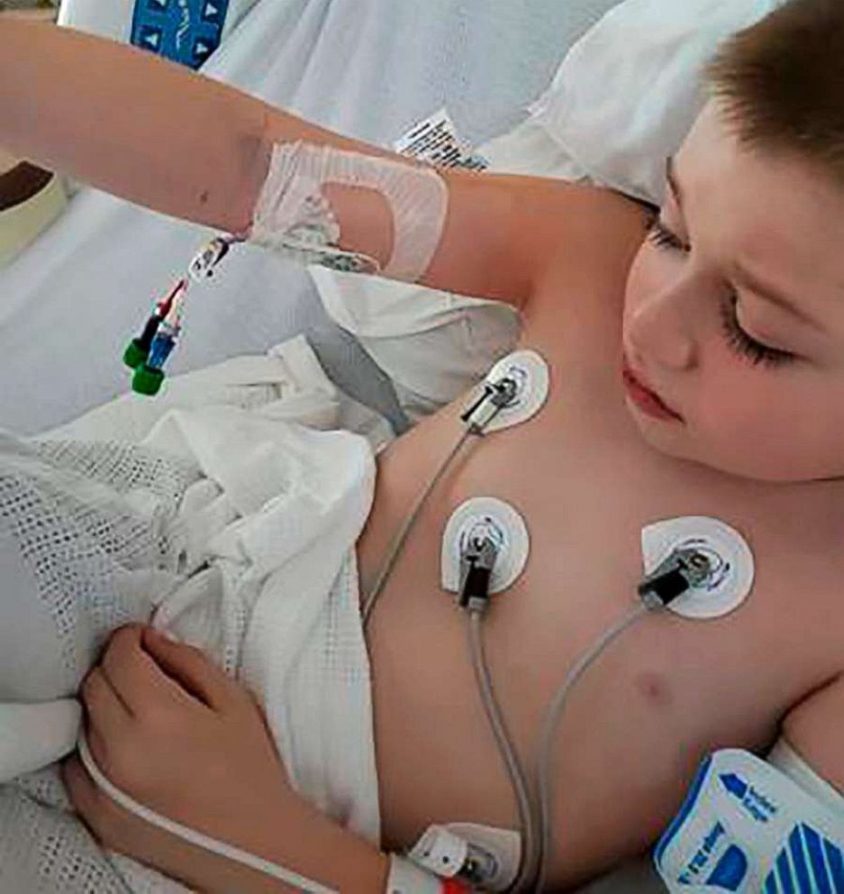 PHOTO: Bobby Dean, 9, lies in a hospital bed in Rochester, N.Y., after being admitted with severe dehydration, abdominal pain and a racing heart. Doctors diagnosed him with a pediatric inflammatory syndrome related to the coronavirus.