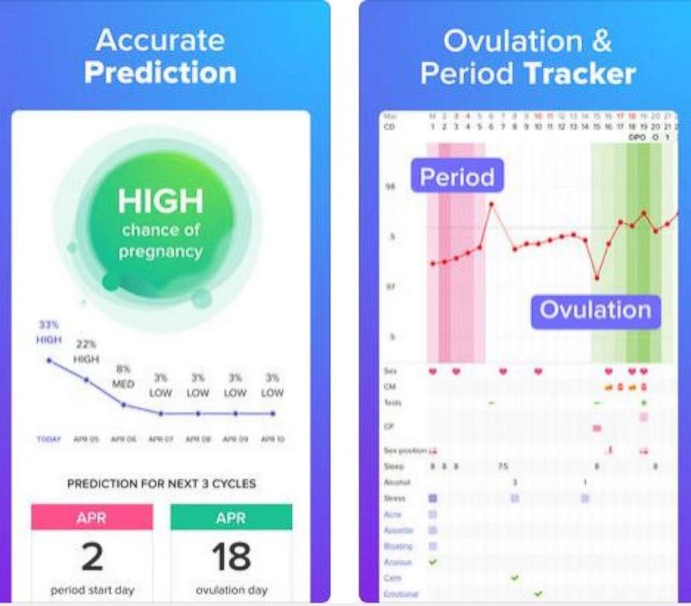 PHOTO: Glow the period and ovulation tracker phone app is pictured here.