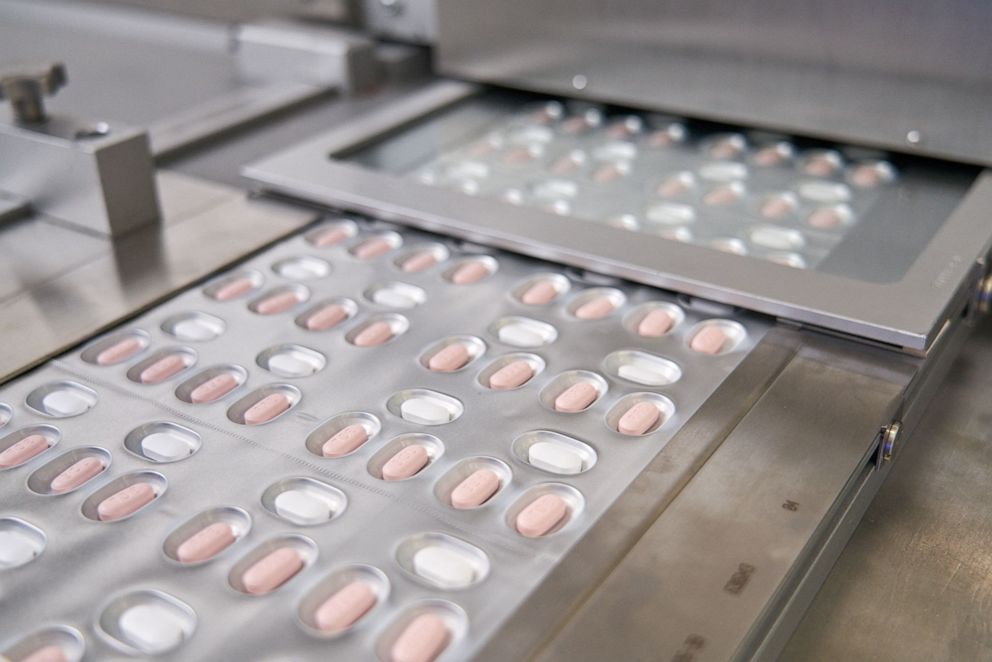 PHOTO: This file handout photo provided to AFP on Nov. 16, 2021, courtesy of Pfizer shows the making of its experimental COVID-19 antiviral pills, Paxlovid, inside its laboratory in Freiburg, Germany.