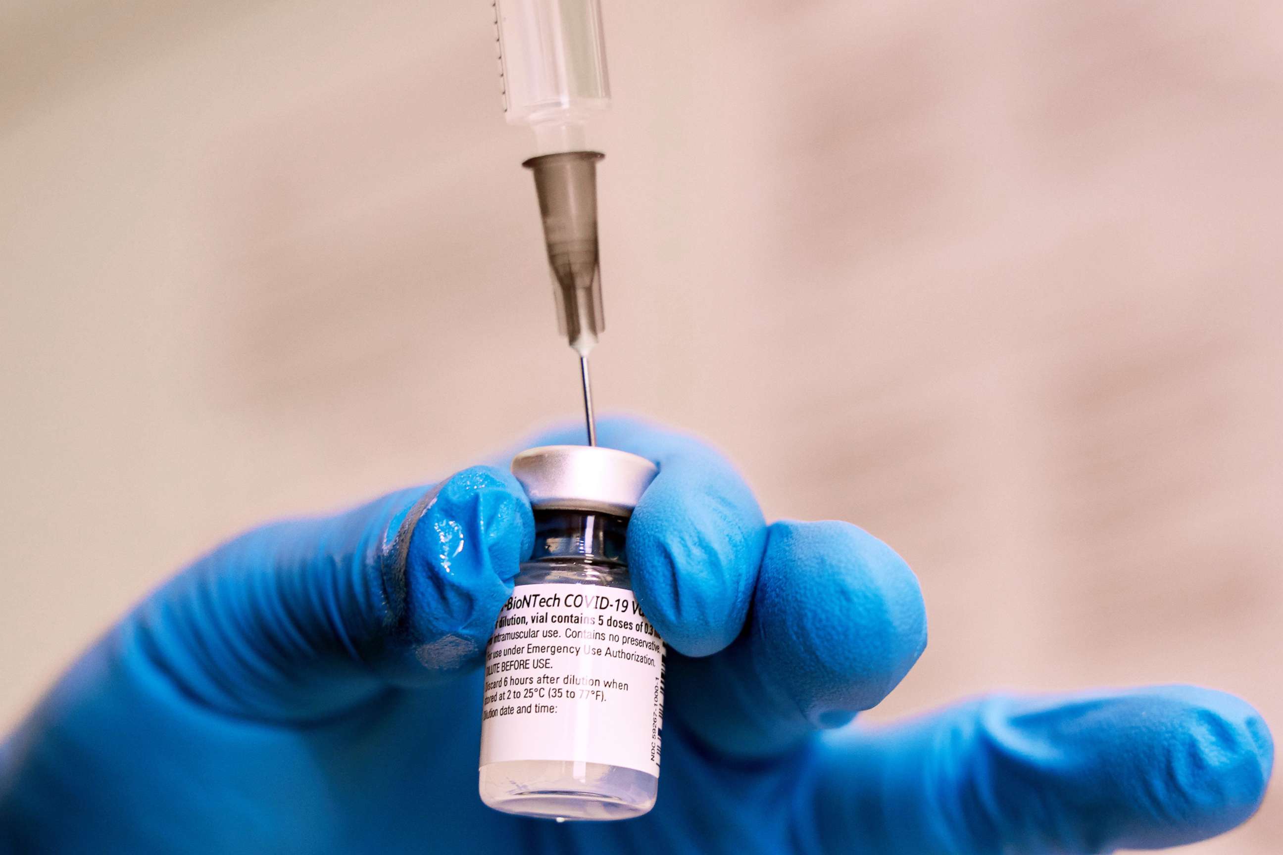 PHOTO: A dose of the Pfizer-BioNTech vaccine is drawn during a vaccination in Ausburg, Germany, Jan. 25, 2021. 
