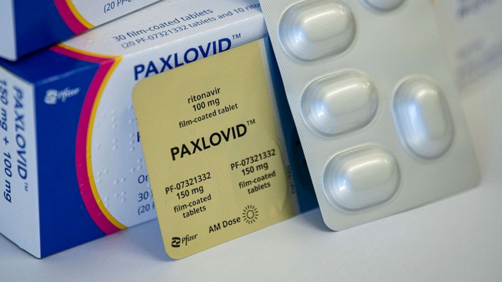 PHOTO: The drug Paxlovid against Covid-19 from the manufacturer Pfizer is stacked on a table in Berlin, March 1, 2022.	 