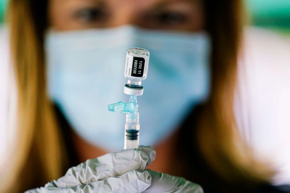 PHOTO: A syringe is prepared with the Pfizer COVID-19 vaccine at a clinic at the Reading Area Community College in Reading, Pa., Sept. 14, 2021.