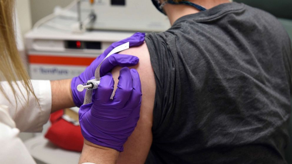 PHOTO: A file photo provided by the University of Maryland School of Medicine, shows the first patient enrolled in Pfizer's COVID-19 coronavirus vaccine clinical trial at the University of Maryland School of Medicine in Baltimore.