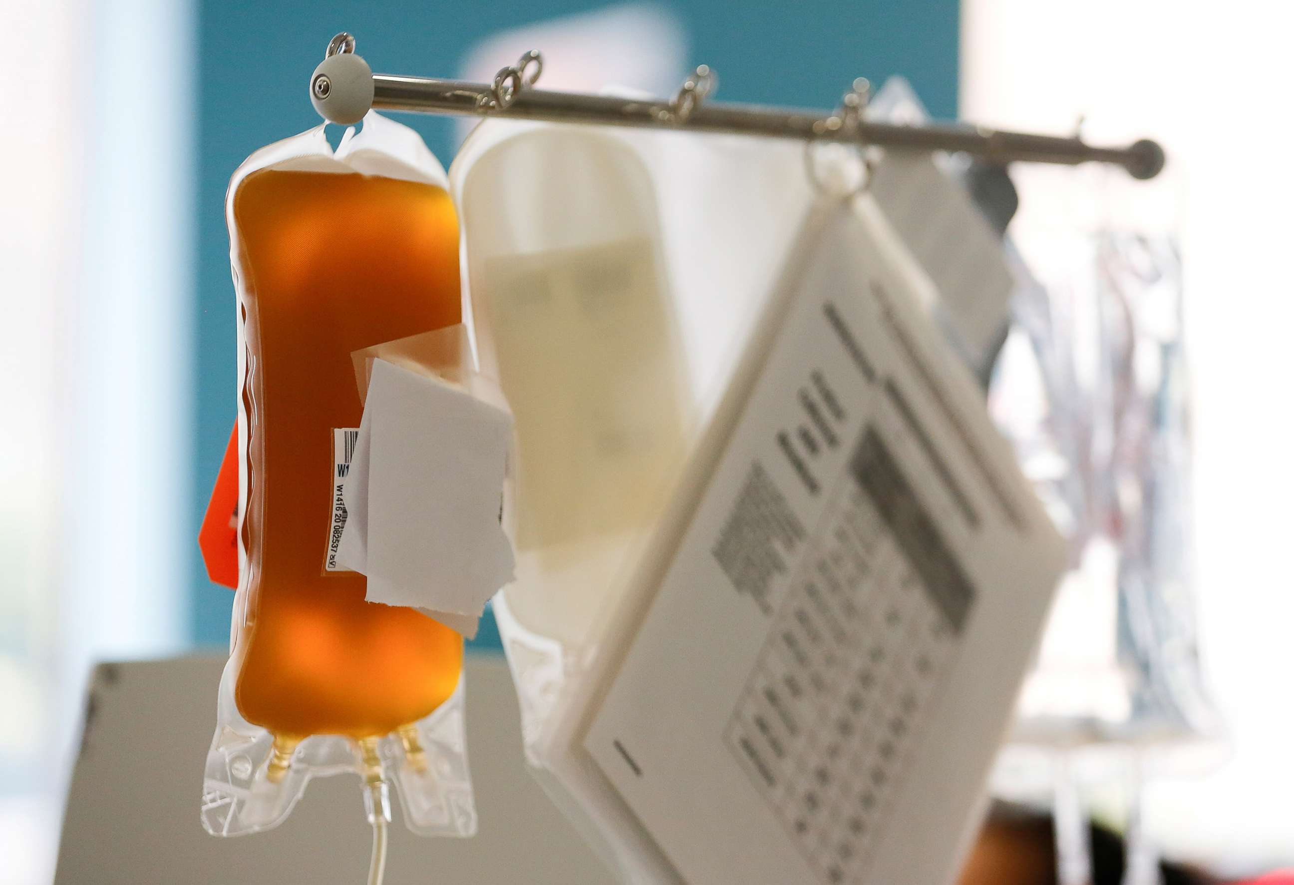 PHOTO: Convalescent plasma from a recovered coronavirus disease (COVID-19) patient is seen at the Central Seattle Donor Center of Bloodworks Northwest during the outbreak in Seattle, April 17, 2020.