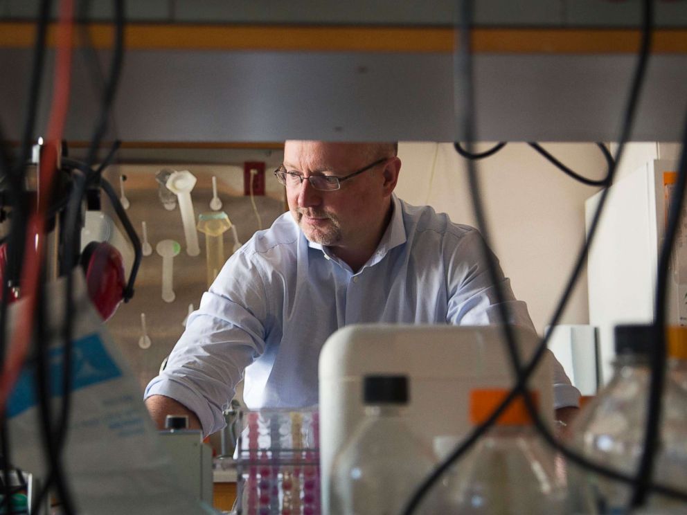   PHOTO: This 8 August 2013 photo of Duke University shows Dr. Matthias Gromeier in his laboratory at Duke in Durham, North Carolina 