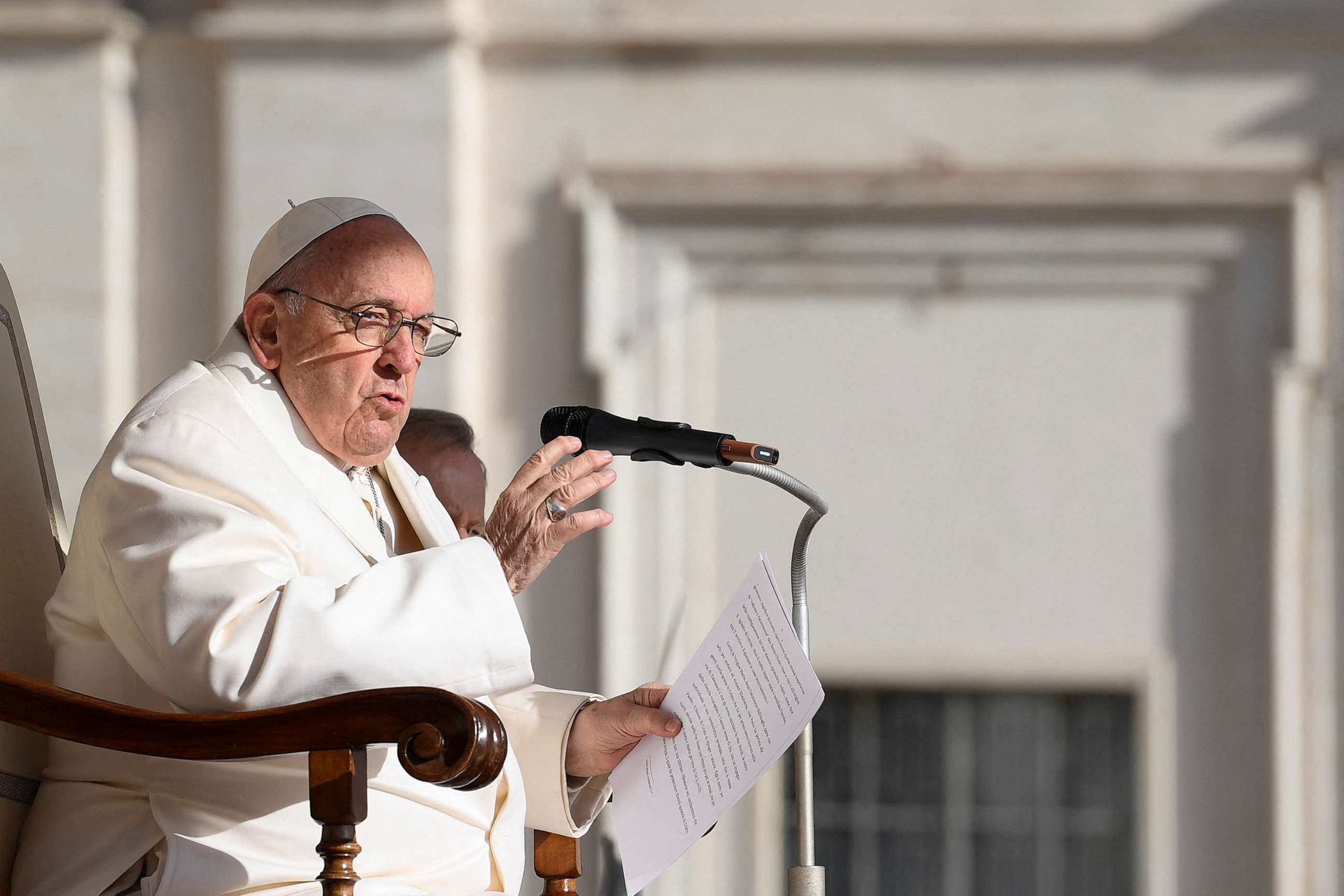 PHOTO: Pope Francis speaks during a general audience at St Peter's Square, Vatican City, March, 29, 2023.