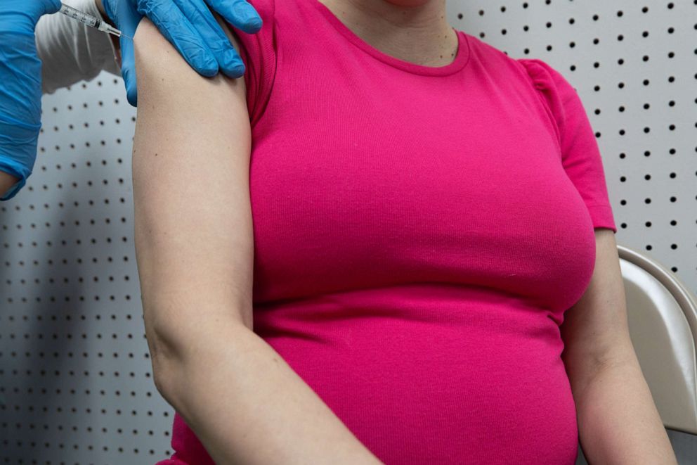 PHOTO: A pregnant woman receives a vaccine for the coronavirus disease (COVID-19) at Skippack Pharmacy in Schwenksville, Pennsylvania, Feb. 11, 2021.