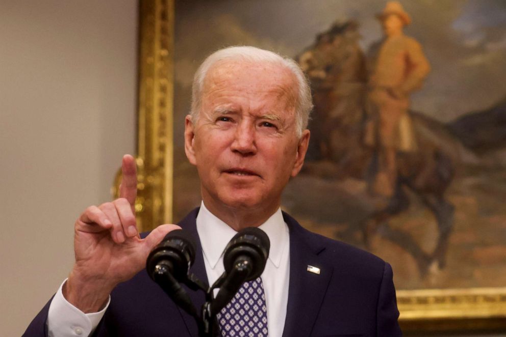 PHOTO: President Joe Biden delivers remarks on the situation in Afghanistan, in the Roosevelt Room at the White House in Washington, Aug. 24, 2021.