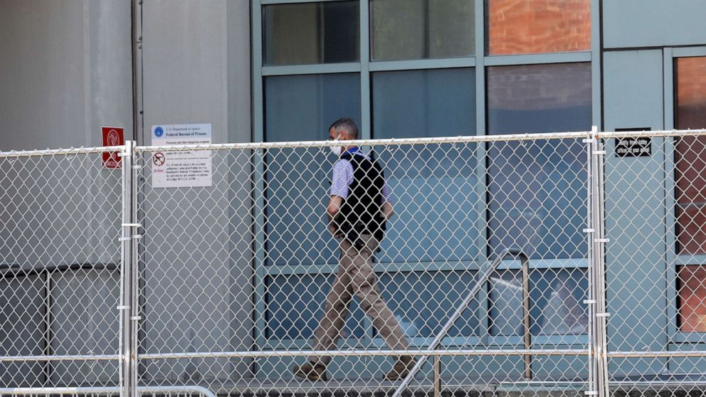 PHOTO: A law enforcement officer walks outside the entrance to The Metropolitan Detention Center (MDC), in the Brooklyn borough of New York, July 6, 2020. 