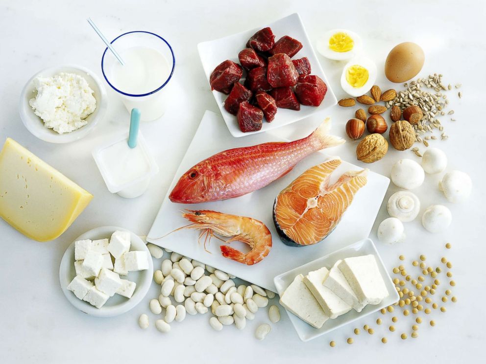 PHOTO: Protein-rich foods are displayed on a counter.
