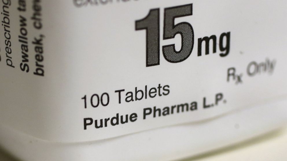 Purdue Pharma L.P. OxyContin medication sits on a pharmacy shelf in Provo, Utah, Aug. 31, 2016.
