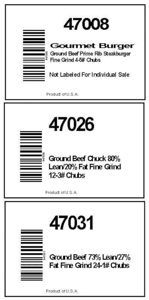 PHOTO: Ground beef with these labels may be contaminated with salmonella and should be thrown out or returned to the store as part of a recall.