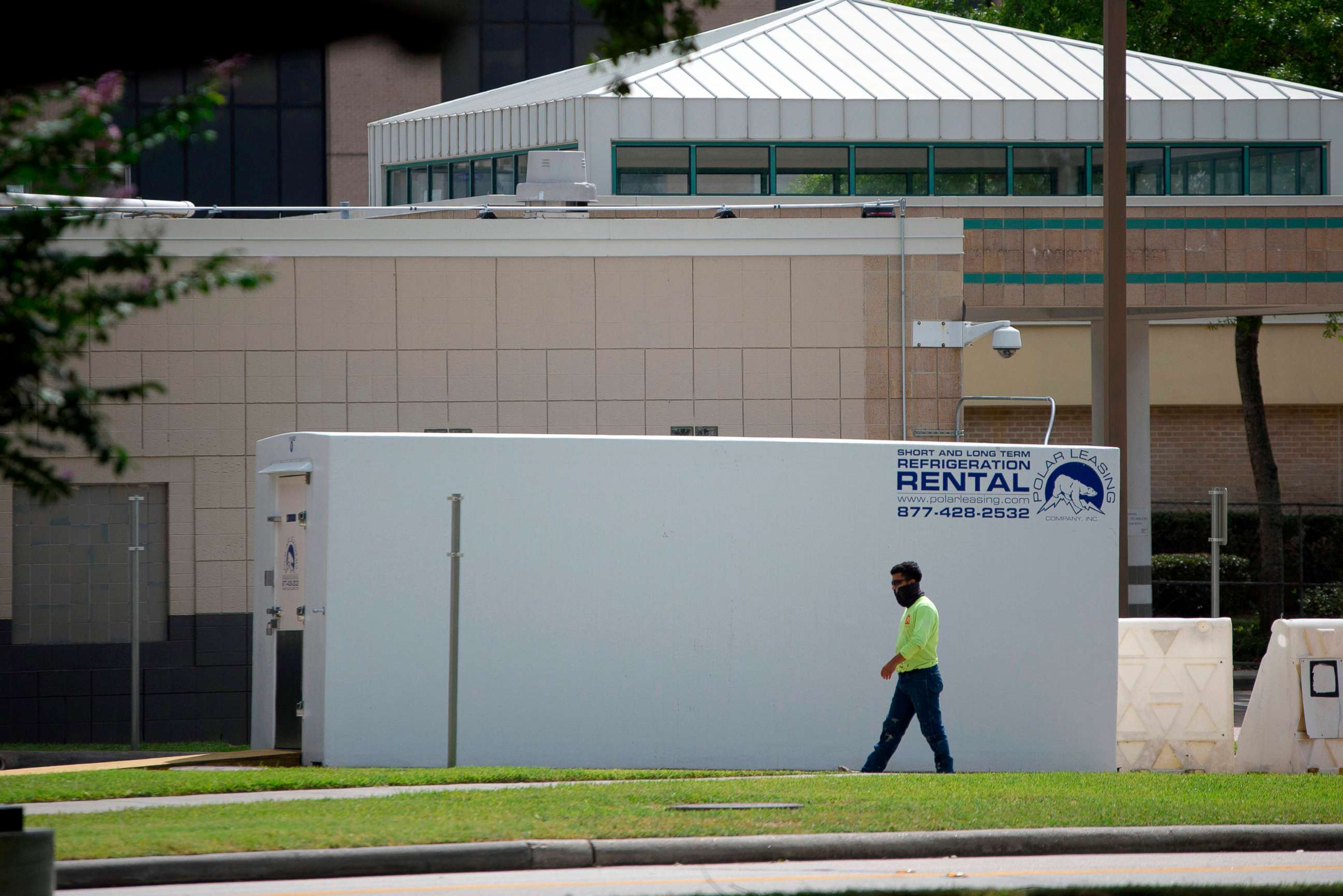 PHOTO: A refrigerated trailer sits outside of HCA Houston Healthcare Northwest on July 17, 2020. Texas officials have requested refrigerated trucks as morgues near capacity due to coronavirus-related deaths. 