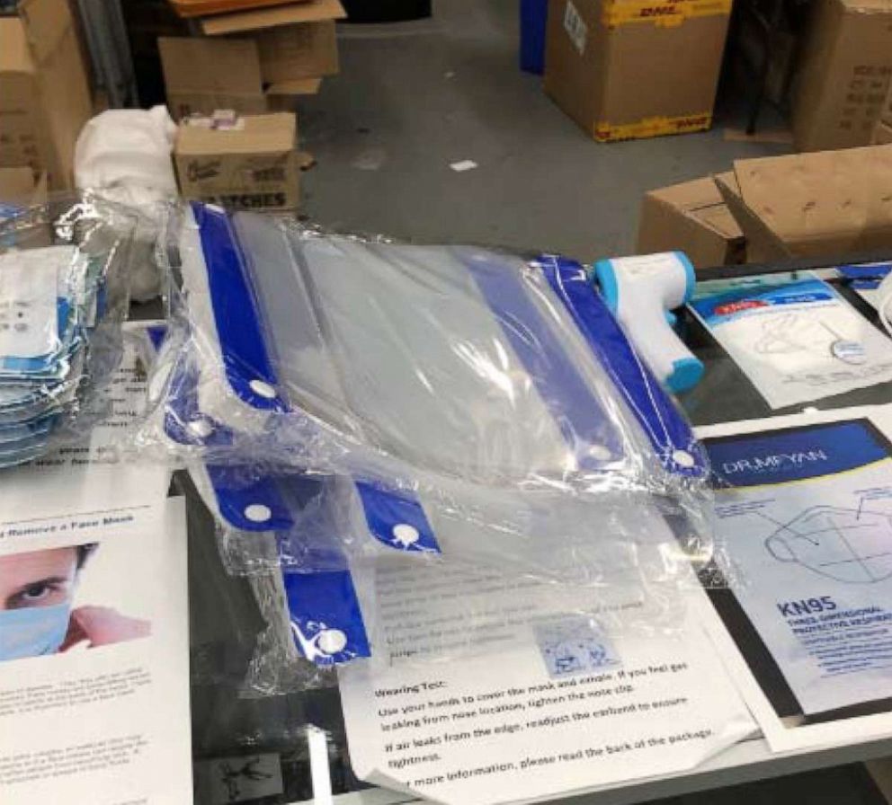 PHOTO: An undated photo released in a U.S. Eastern District Court of New York criminal complaint shows pandemic-related materials that Amardeep Singh has been accused of trying to sell at inflated markups.