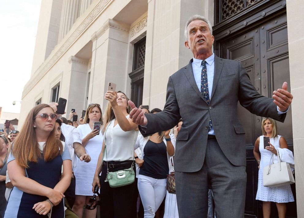 PHOTO: Attorney Robert F. Kennedy, Jr. speaks after a hearing challenging the constitutionality of the state legislature's repeal of the religious exemption to vaccination on behalf of New York state families who held lawful religious exemptions.