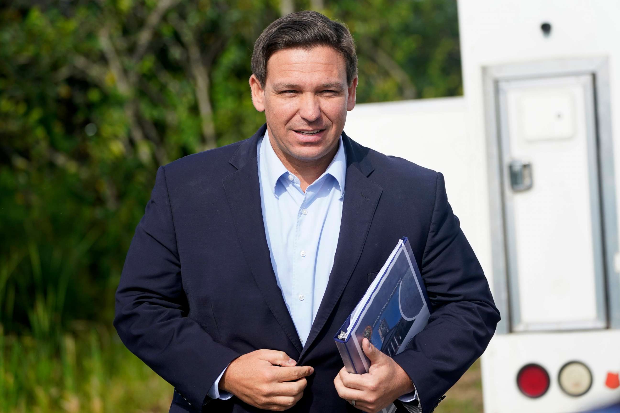 PHOTO: Florida Gov. Ron DeSantis arrives at a news conference, Aug. 3, 2021, near the Shark Valley Visitor Center in Miami.