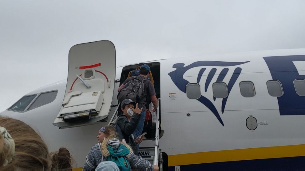 PHOTO: Claudia Danford, an American student studying abroad in Morocco, took a Ryanair flight from Marrakesh Menara Airport to London Stansted Airport on March 19, 2020. 