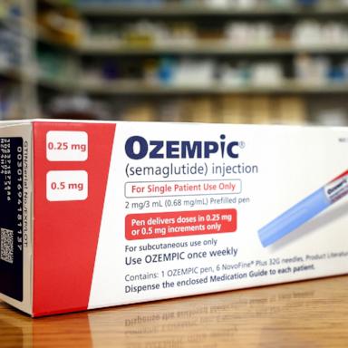 PHOTO: Boxes of the diabetes drug Ozempic rest on a pharmacy counter on April 17, 2023 in Los Angeles, California.
