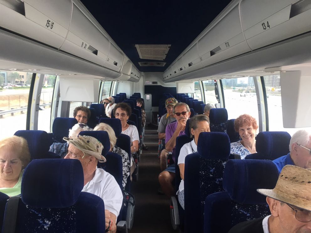 PHOTO: Residents of Laguna Woods Village, a retirement community in Orange County, Calif., ride a free shuttle to a marijuana dispensary in August.