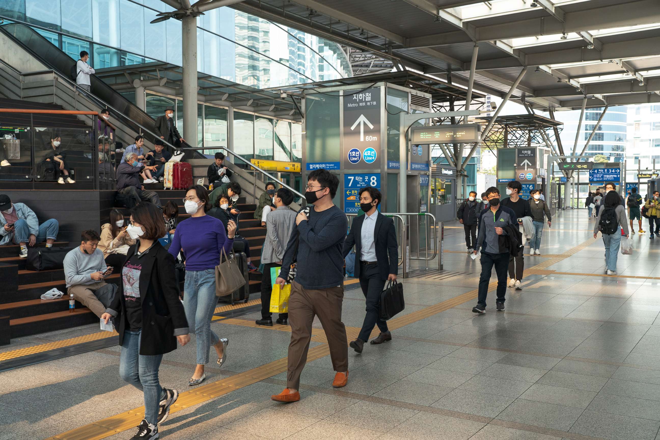 PHOTO: Passengers wearing face masks as a preventive measure at the Seoul Train Station in Seoul, South Korea on April 30, 2020, during the Coronavirus (COVID-19) crisis.