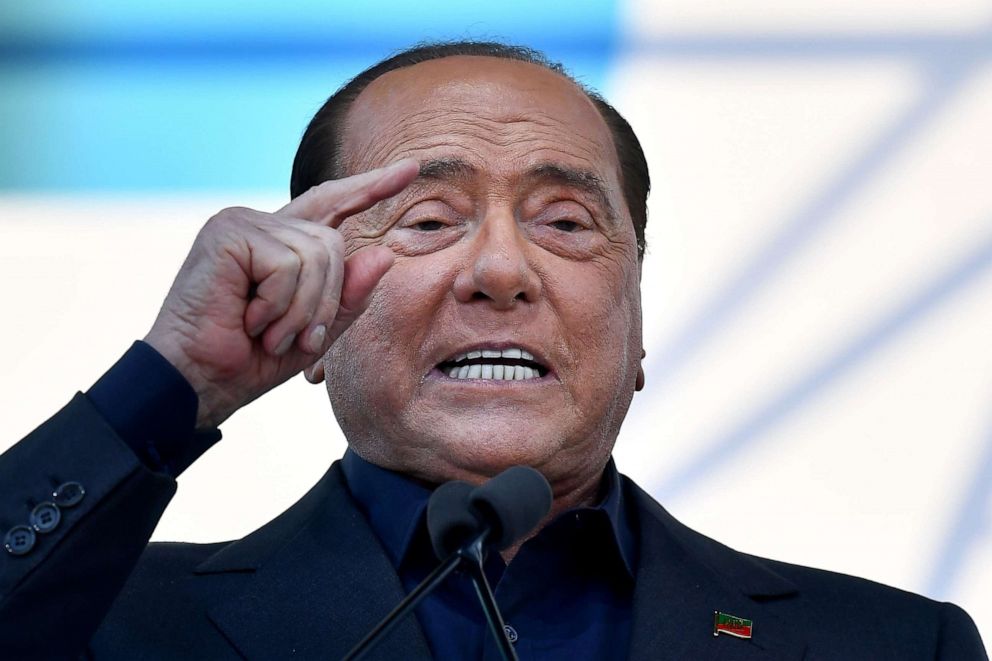PHOTO: Silvio Berlusconi speaks during a joint rally against the government with leader of Italy's conservative party Brothers of Italy and leader of Italy's far-right League party, on Oct. 19, 2019, in Rome.