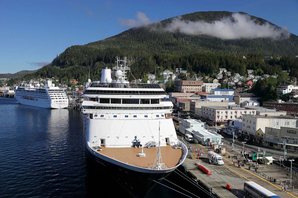 PHOTO: Cruise liners moored at Skagway in Alaska, May 26, 2010.