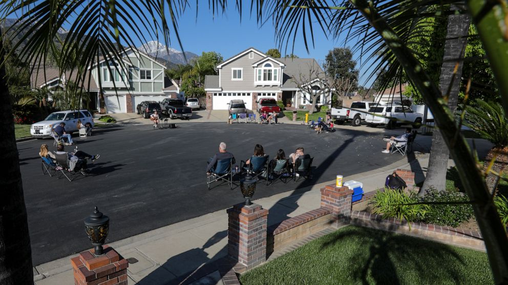 PHOTO: Neighbors living in a culdesac of Upland got together and hold Neighborhood Safe Social Distancing gathering on weekly basis to keep the mood upbeat in the midst coronavirus pandemic.