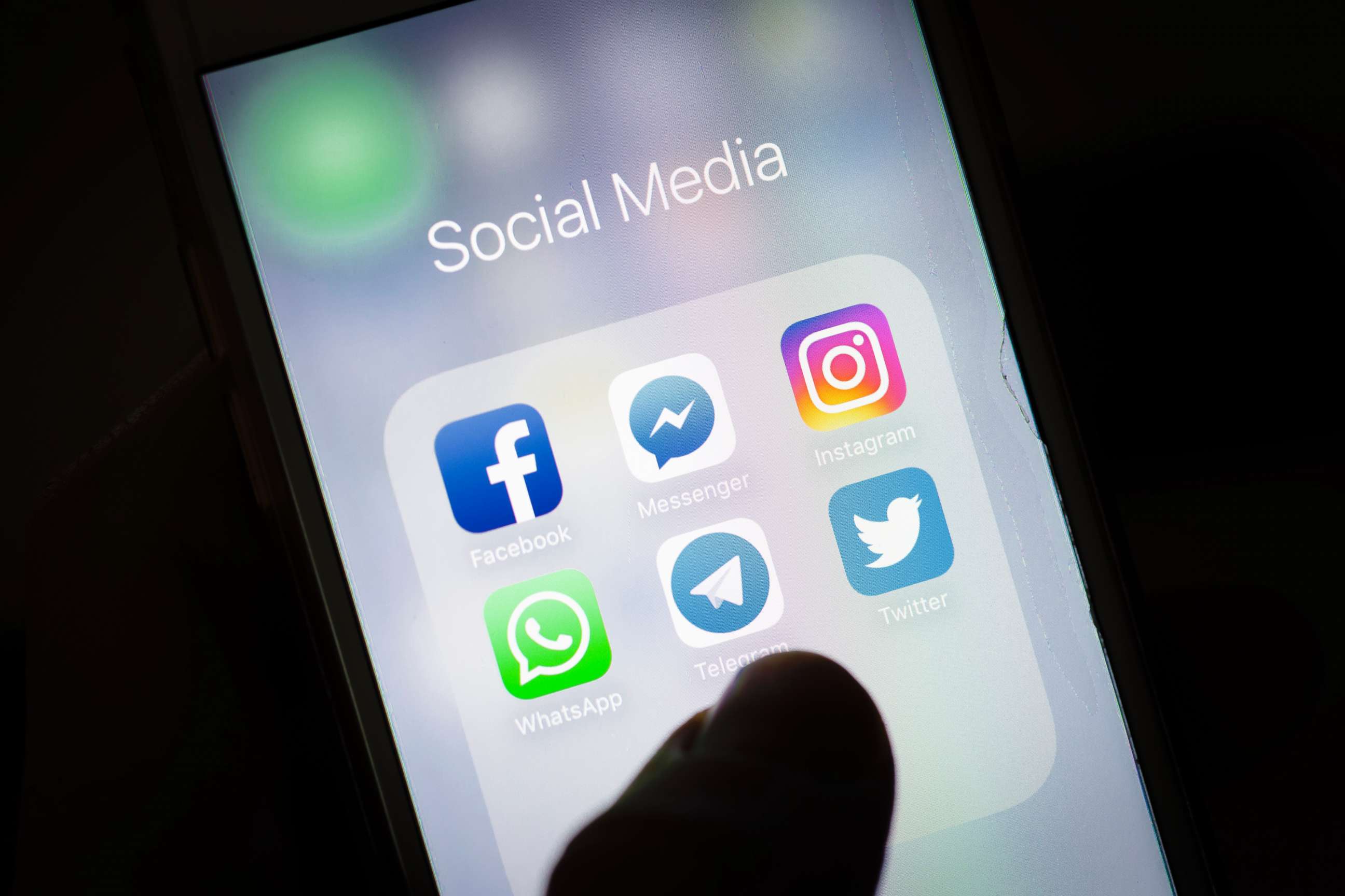 PHOTO: The apps of social media networks WhatsApp, Facebook, Instagram, Twitter, Telegram, Messenger are displayed on a smartphone in this photo illustration, Feb. 12, 2018 in Berlin, Germany.