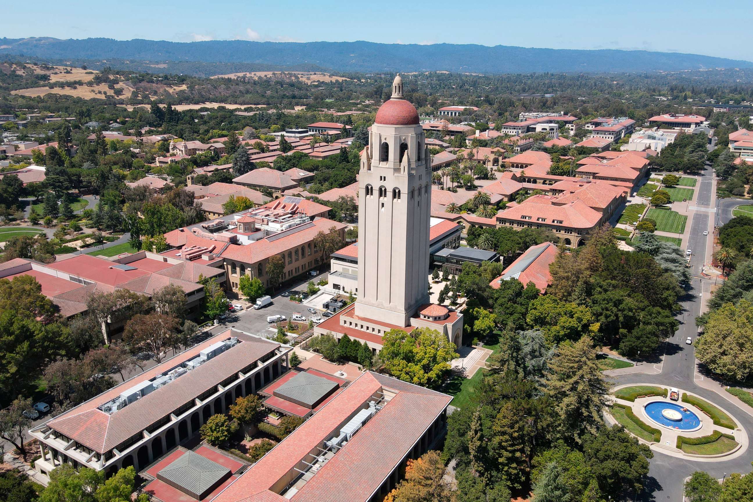 PHOTO: In this Aug. 6, 2020, file photo, a general view of Hoover Tower on the campus of Stanford University is shown in Stanford, Calif.