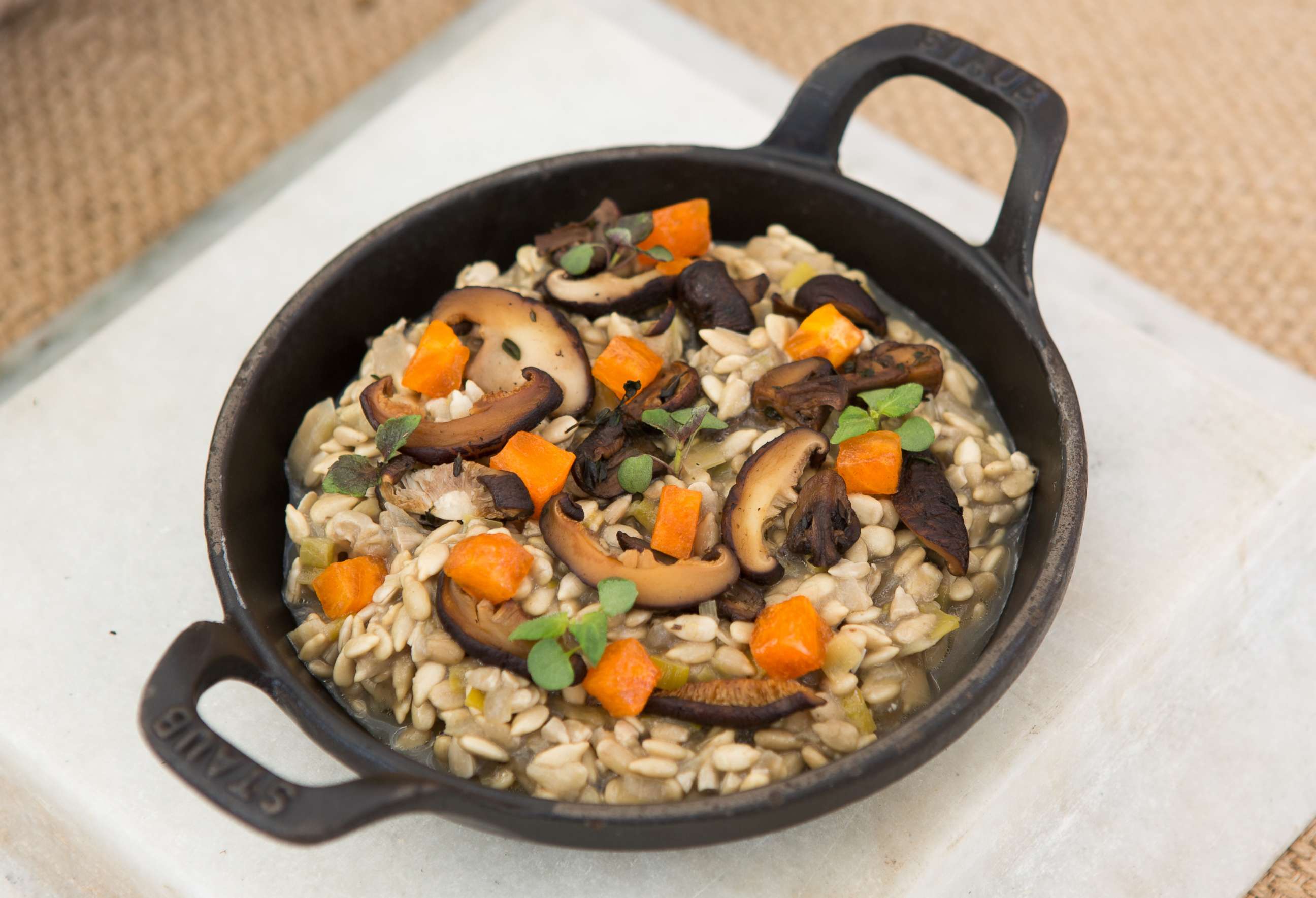 PHOTO: Guests at The Ranch are served plant-based meals, like this sunflower seed risotto.