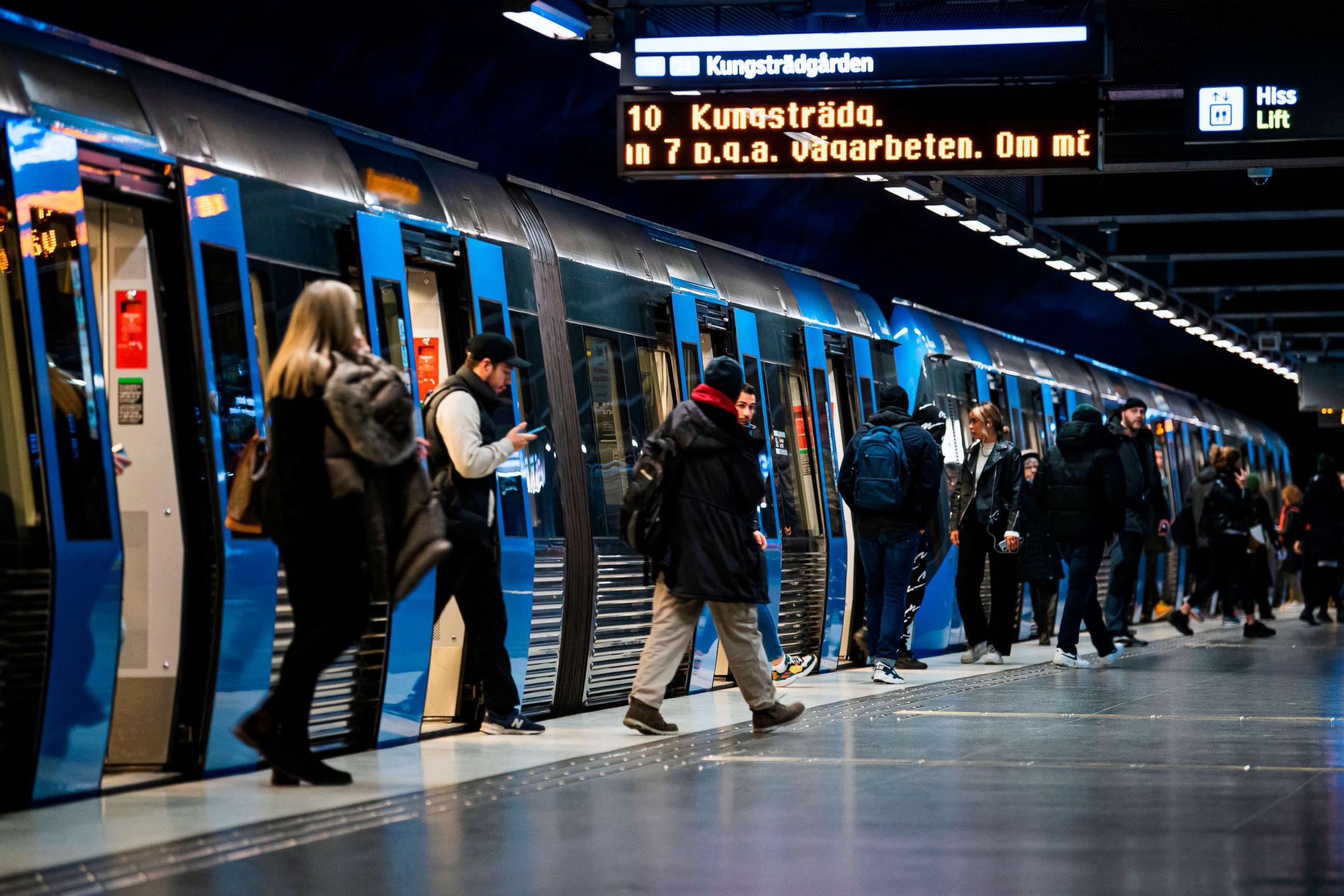 PHOTO: Daily commuters arrive with the metro at Stockholm's central station, Dec. 3, 2020, during the novel coronavirus COVID-19 pandemic.