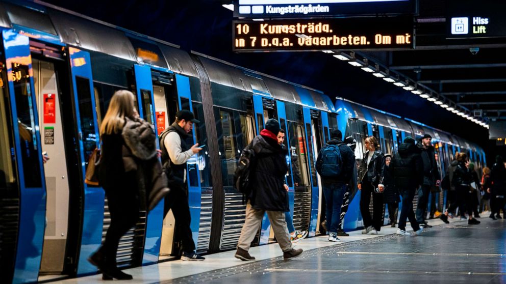 PHOTO: Daily commuters arrive with the metro at Stockholm's central station, Dec. 3, 2020, during the novel coronavirus COVID-19 pandemic.