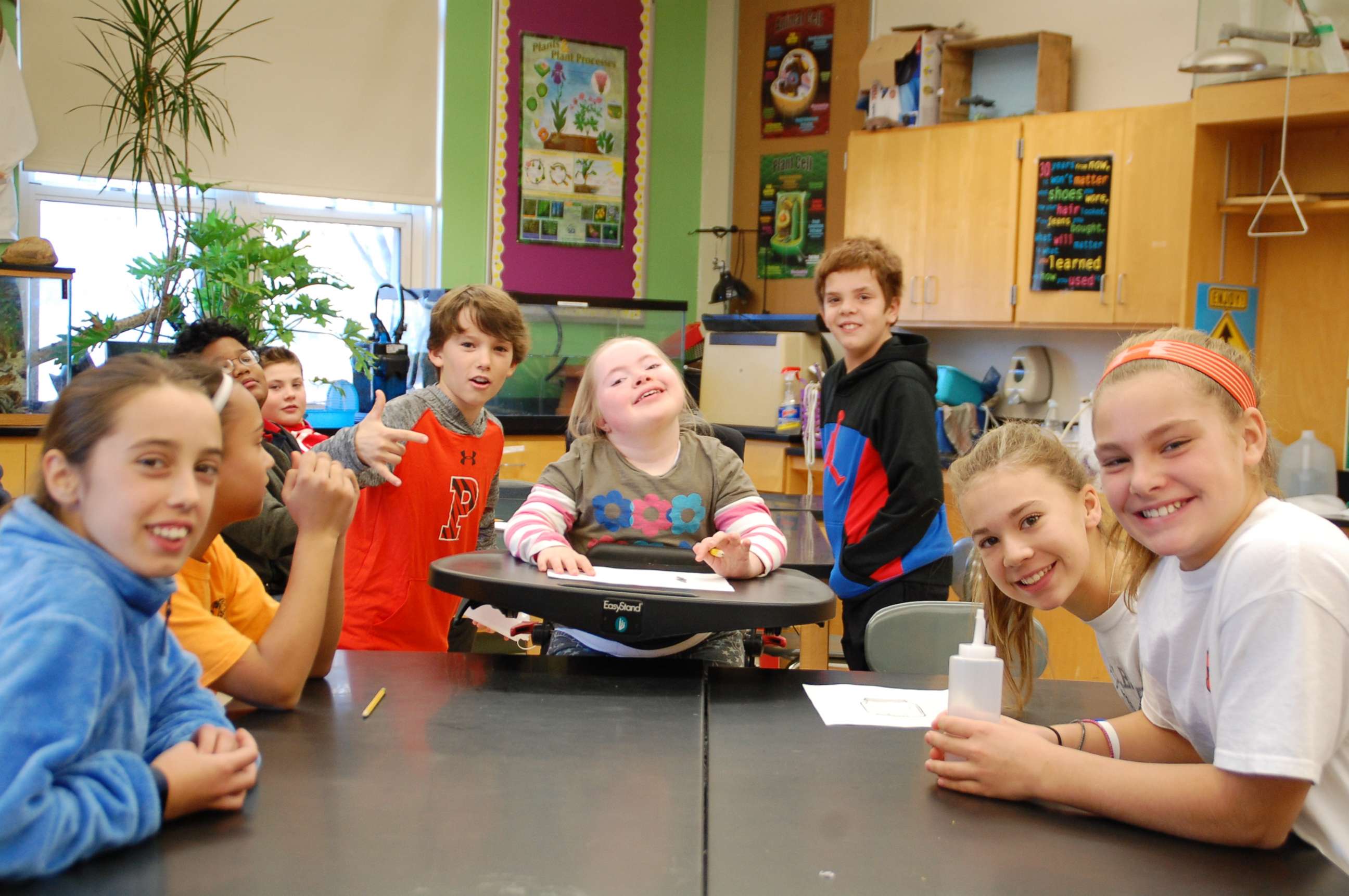 PHOTO: Talia Duff, center, with her classmates at Ipswich Middle School in Massachusetts. Talia has Charcot-Marie-Tooth Neuropathy Type 4J (CMT4J), a rare, genetic disease that weakens the muscles. 