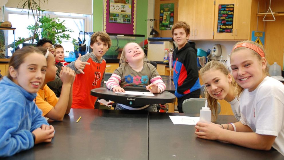 PHOTO: Talia Duff, center, with her classmates at Ipswich Middle School in Massachusetts. Talia has Charcot-Marie-Tooth Neuropathy Type 4J (CMT4J), a rare, genetic disease that weakens the muscles. 