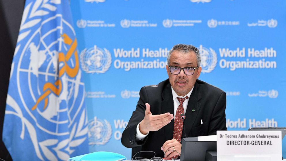 PHOTO: World Health Organization WHO Director General Tedros Adhanom Ghebreyesus speaks during a press briefing at the WHO headquarters in Geneva, Switzerland, April 6, 2023.