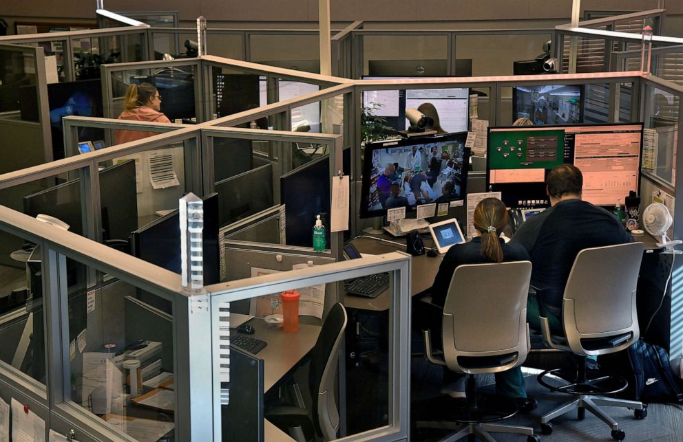 PHOTO: A view of some of the virtual ER work stations at the telemedicine center in Sioux Falls, South Dakota on Oct. 16, 2019.